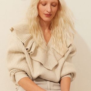 H&M Beige Ruffled Sweater - XS